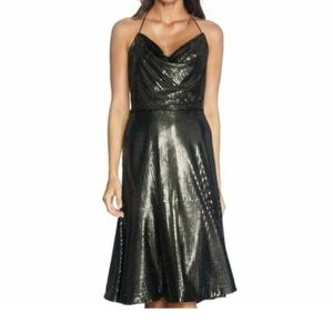 Dress the Population Zherra Black Gold  Sequin Midi Dress